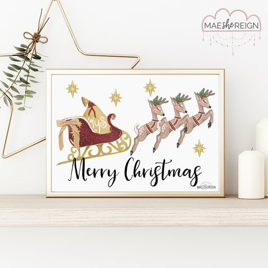 Merry Christmas Sleigh & Reindeer - Mae She Reign - Creative Studio