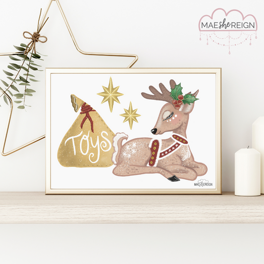 Noel the Christmas Reindeer Lying Down - Mae She Reign - Creative Studio