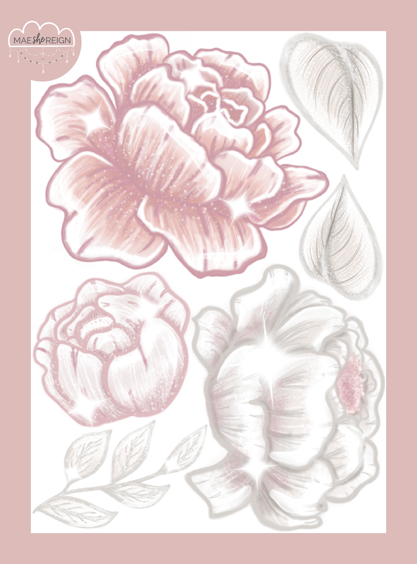Blush Glamour Peonies Wall Decals - Mae She Reign - Creative Studio