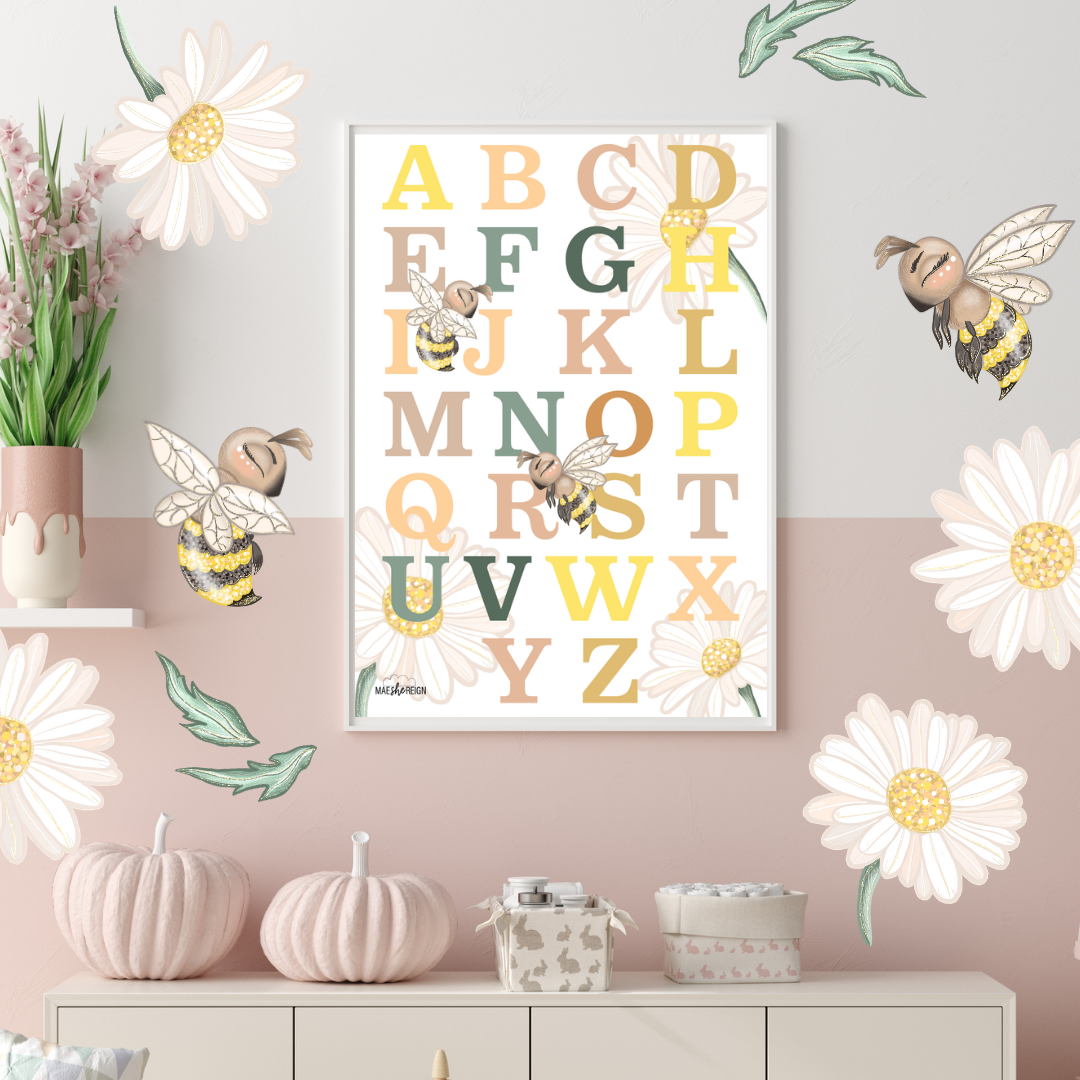 Honey Meadows Alphabet Poster - Mae She Reign - Creative Studio