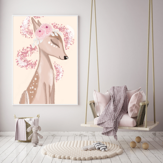 Penny the Fawn with Yellow Background - Mae She Reign - Creative Studio