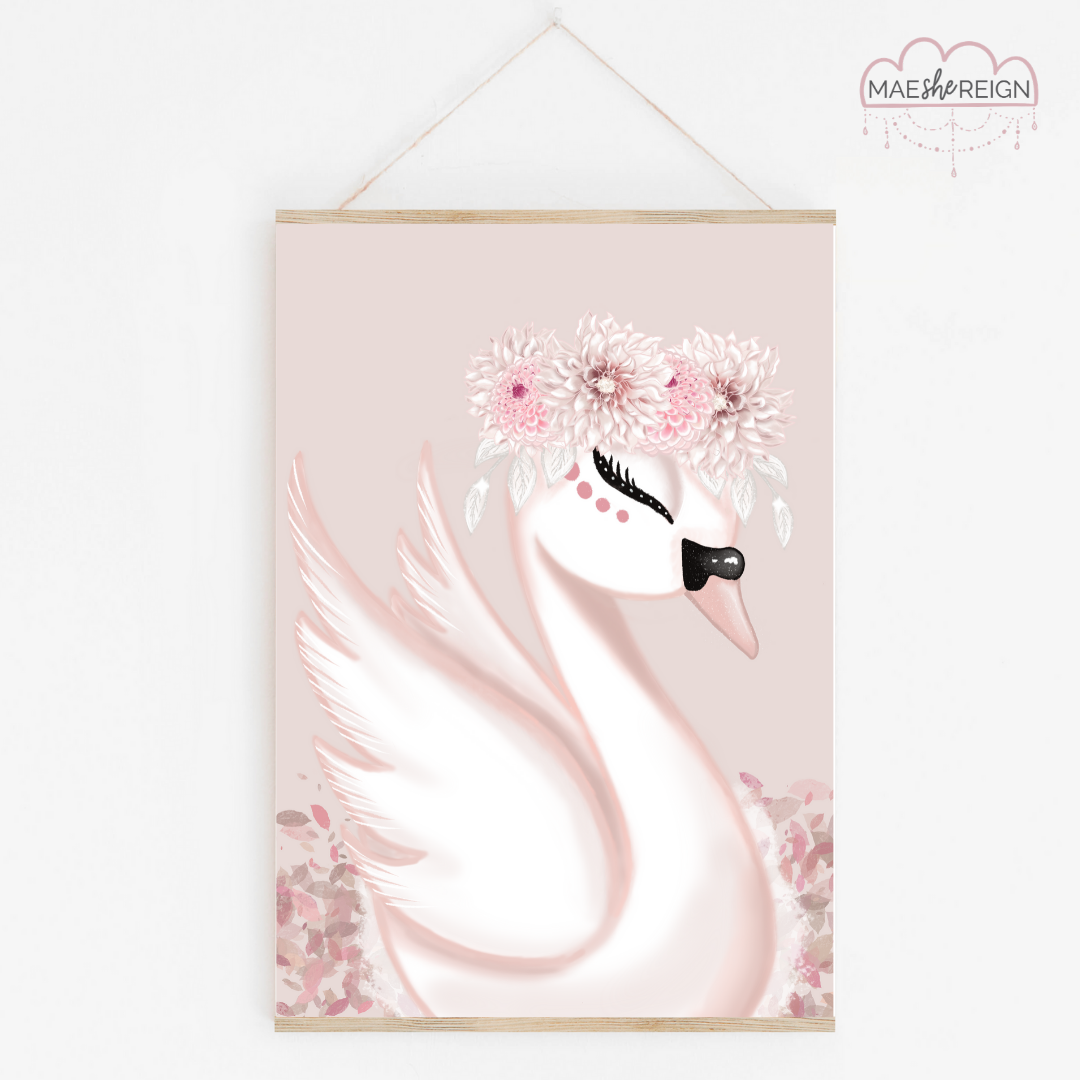 Saphira the Swan with Pink Background - Mae She Reign - Creative Studio