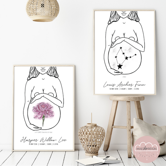 'Mother of Life' - Dual Sibling Birth Posters - Mae She Reign - Creative Studio