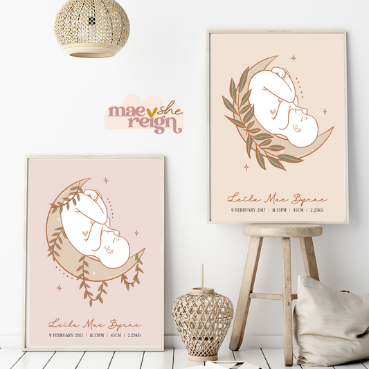 Luna Baby with Wreath Personalised Birth Poster