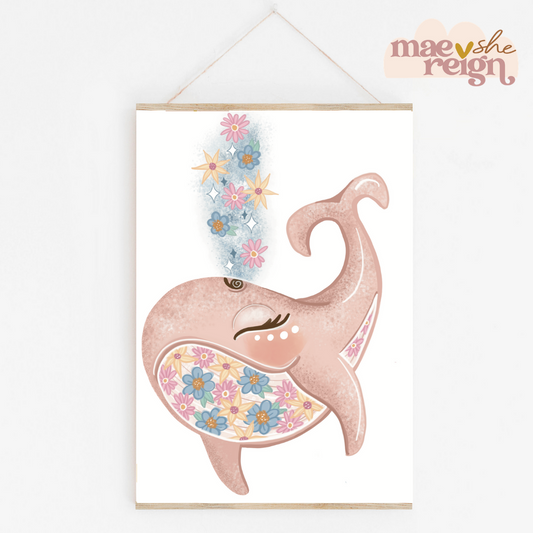 Winnow the Floral Pink Whale - Mae She Reign - Creative Studio