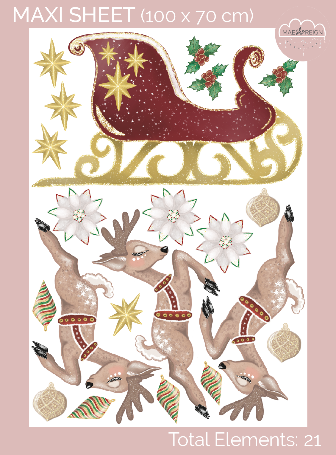 Reindeer & Sleigh Christmas Wall Decals - Mae She Reign - Creative Studio