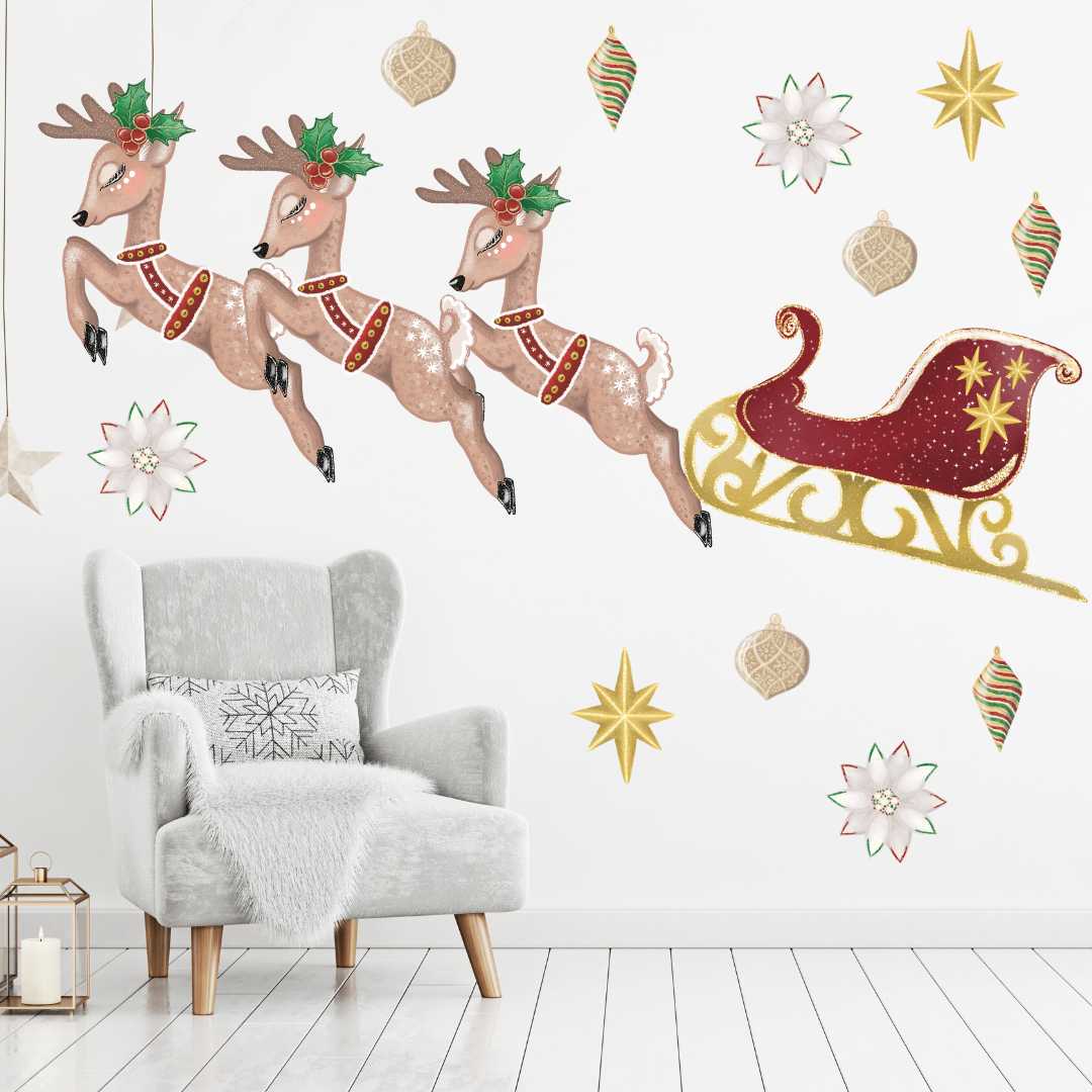 Reindeer & Sleigh Christmas Wall Decals - Mae She Reign - Creative Studio
