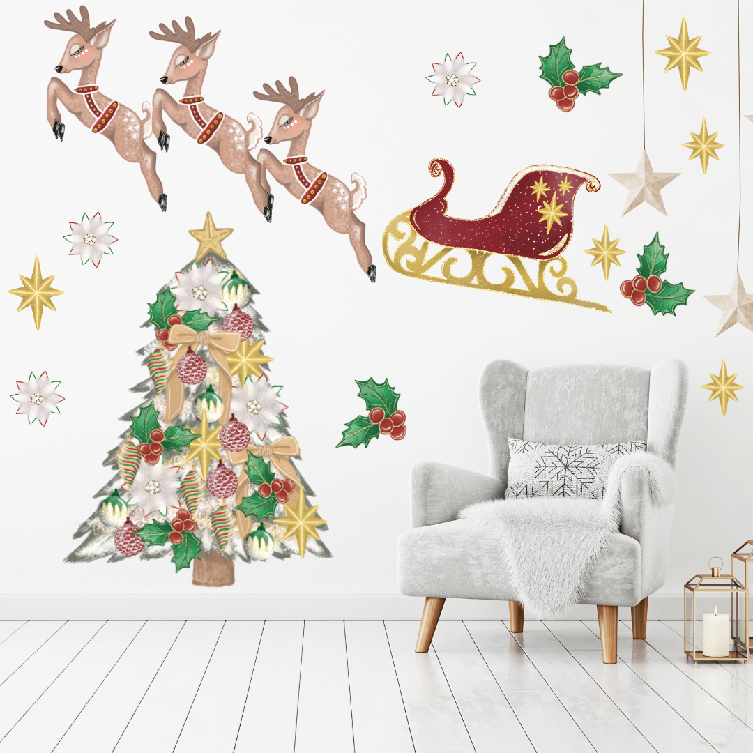 Reindeer & Sleigh Christmas Wall Decals - Mae She Reign - Creative Studio