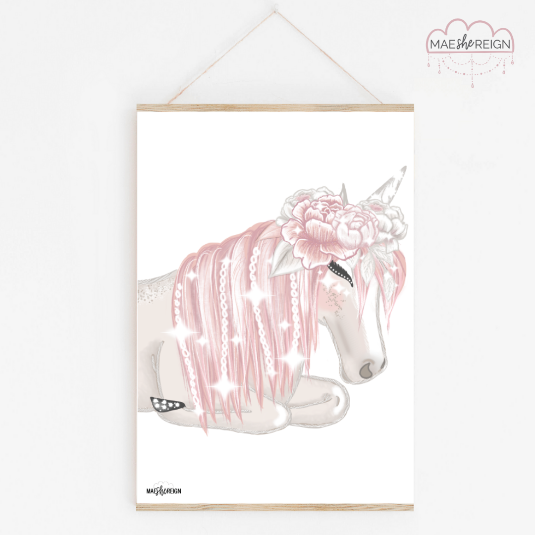 Celeste the Unicorn Sleeping with Flower Crown - Mae She Reign - Creative Studio