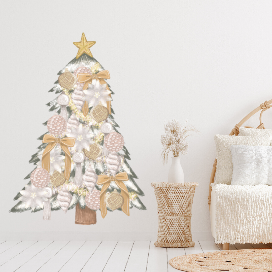 Pink & Gold Christmas Tree with Individual Decorations Wall Decal - Mae She Reign - Creative Studio