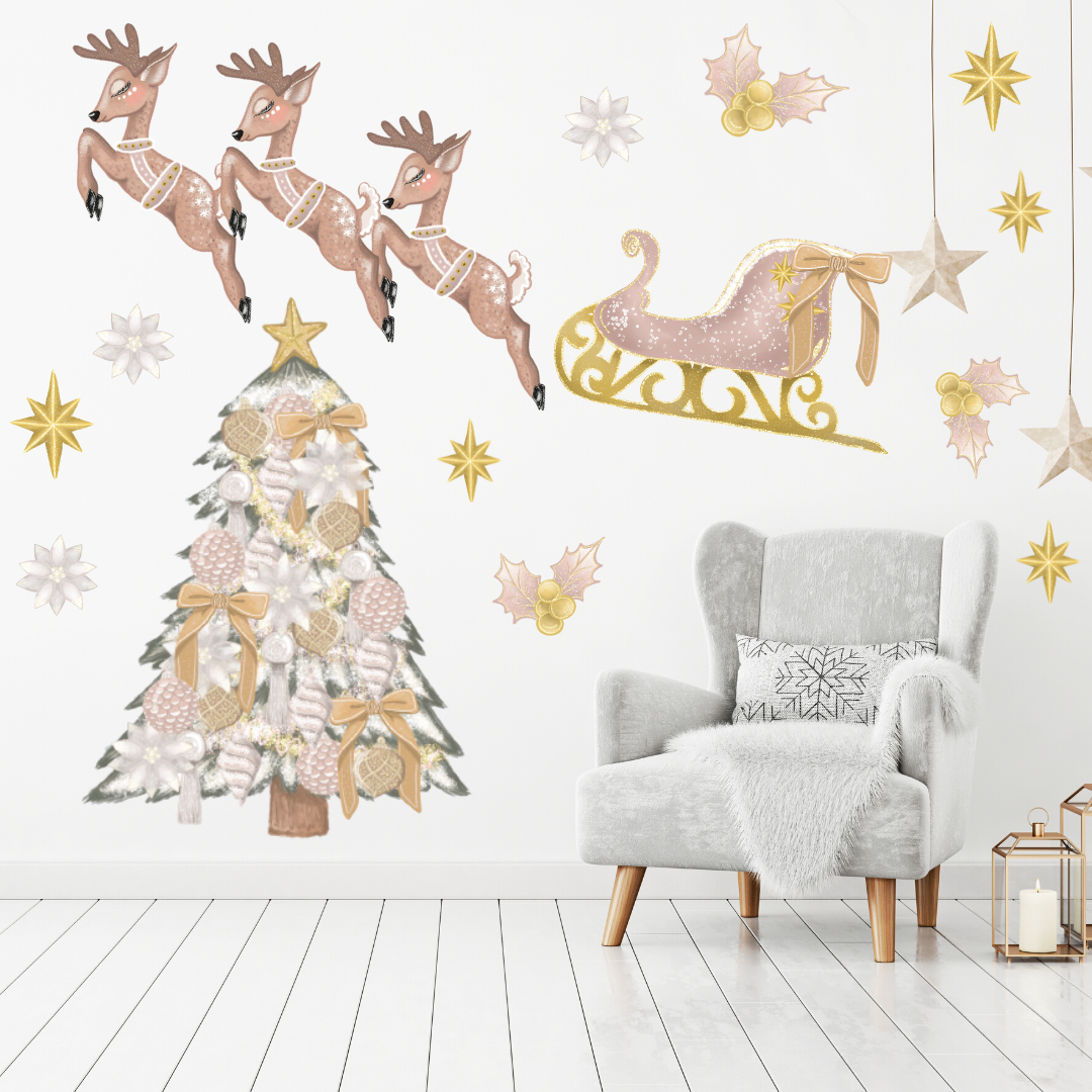 Pink & Gold Christmas Tree with Individual Decorations Wall Decal - Mae She Reign - Creative Studio