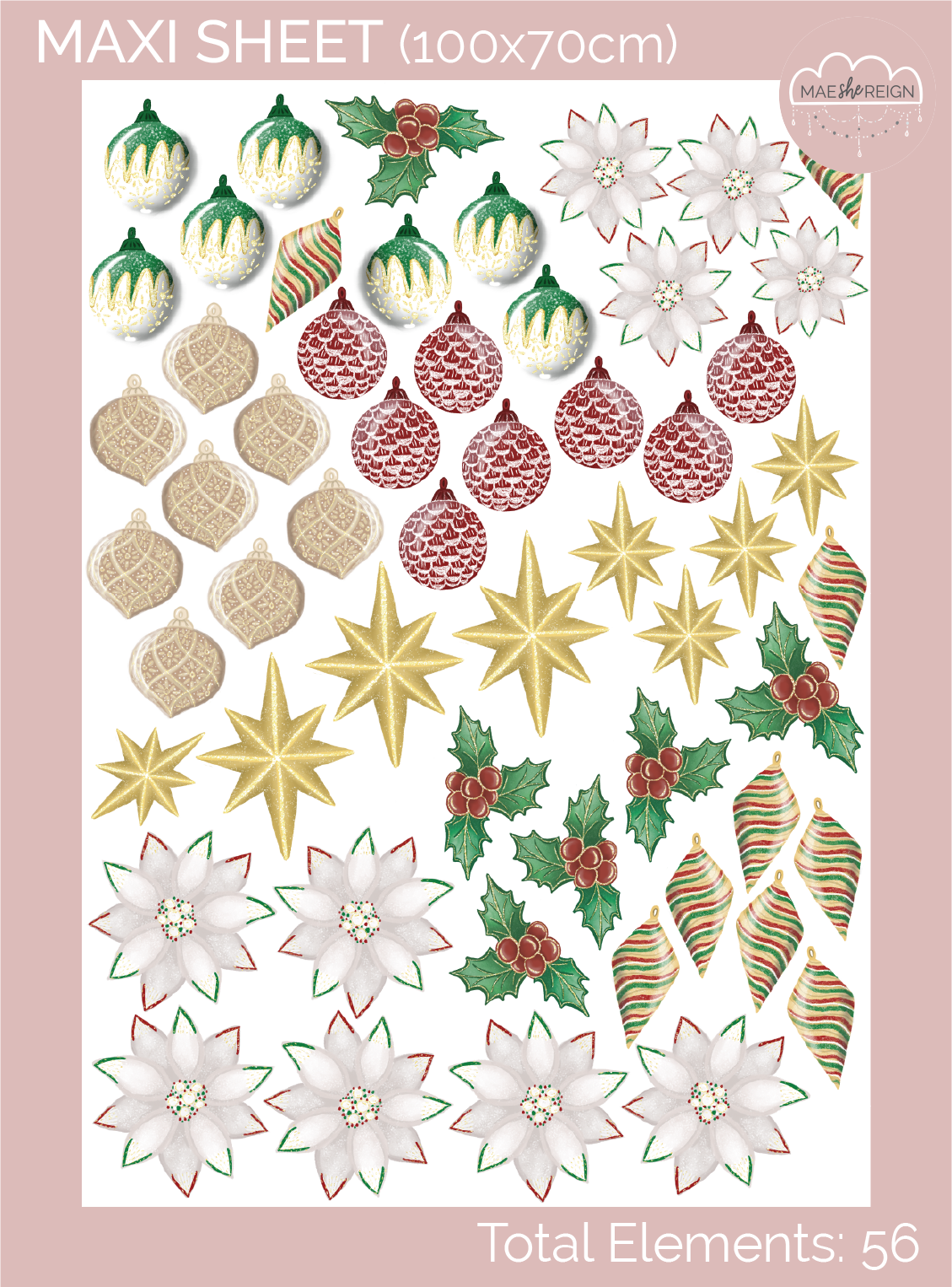 Traditional Christmas Decorations Wall Decals - Mae She Reign - Creative Studio
