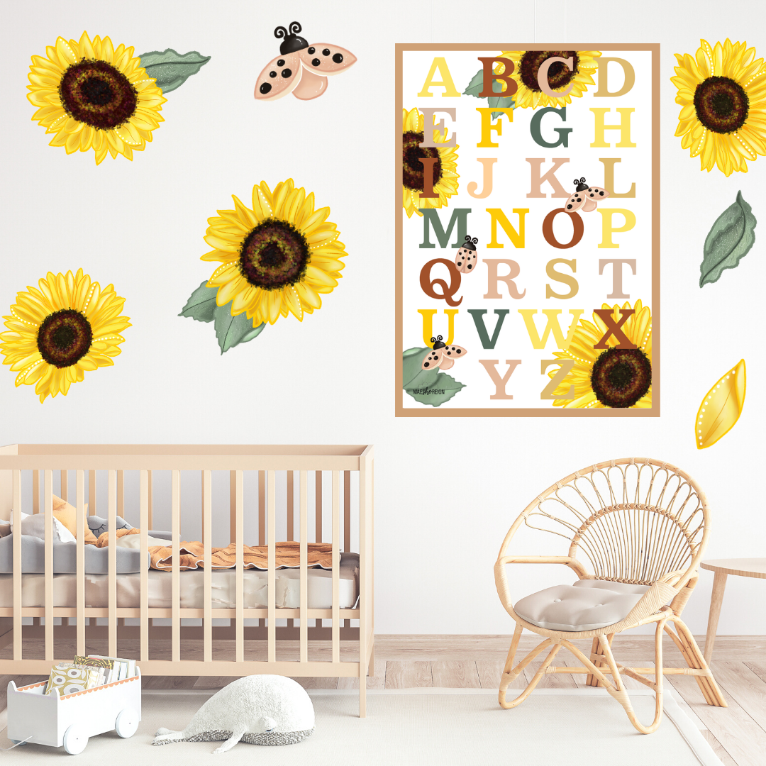 Vibe Sunflowers Alphabet Poster - Mae She Reign - Creative Studio