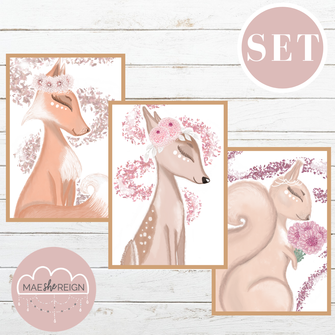 Girl's Woodland Animals Set (Trio) - Mae She Reign - Creative Studio