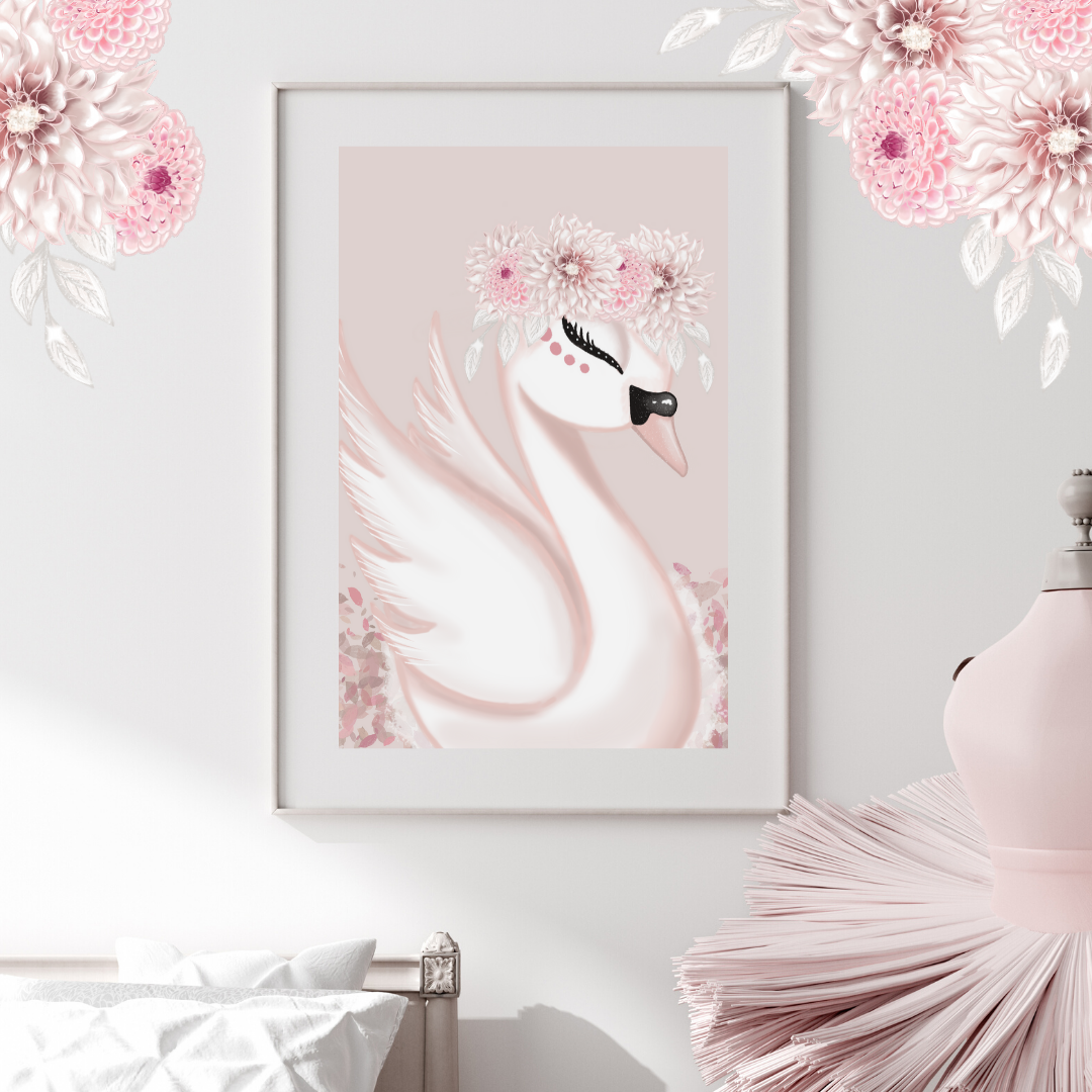 Saphira the Swan with Pink Background - Mae She Reign - Creative Studio