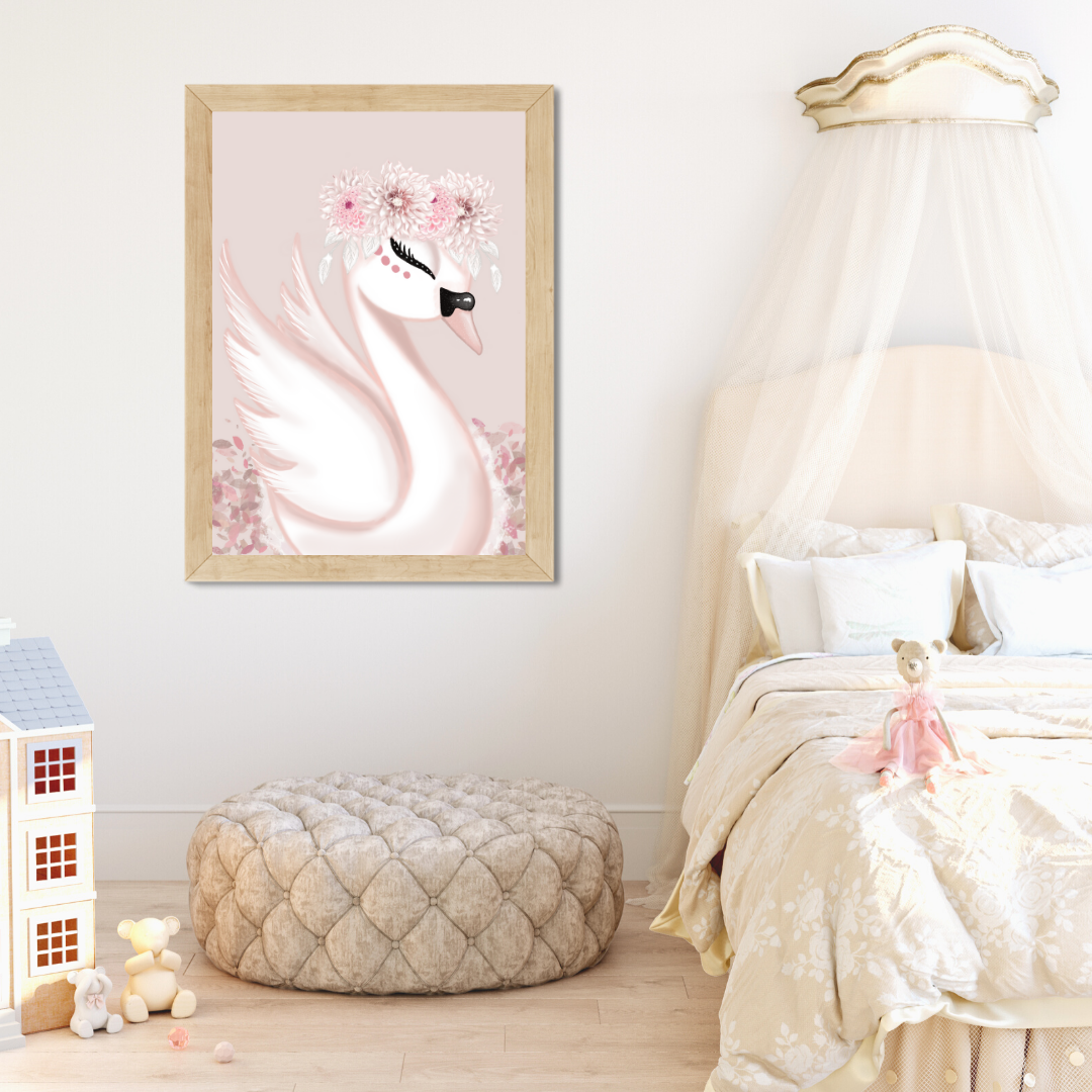 Saphira the Swan with Pink Background - Mae She Reign - Creative Studio