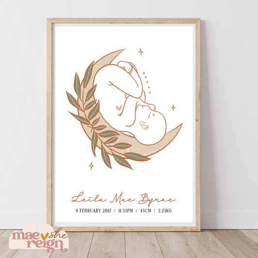 Luna Baby with Wreath Personalised Birth Poster