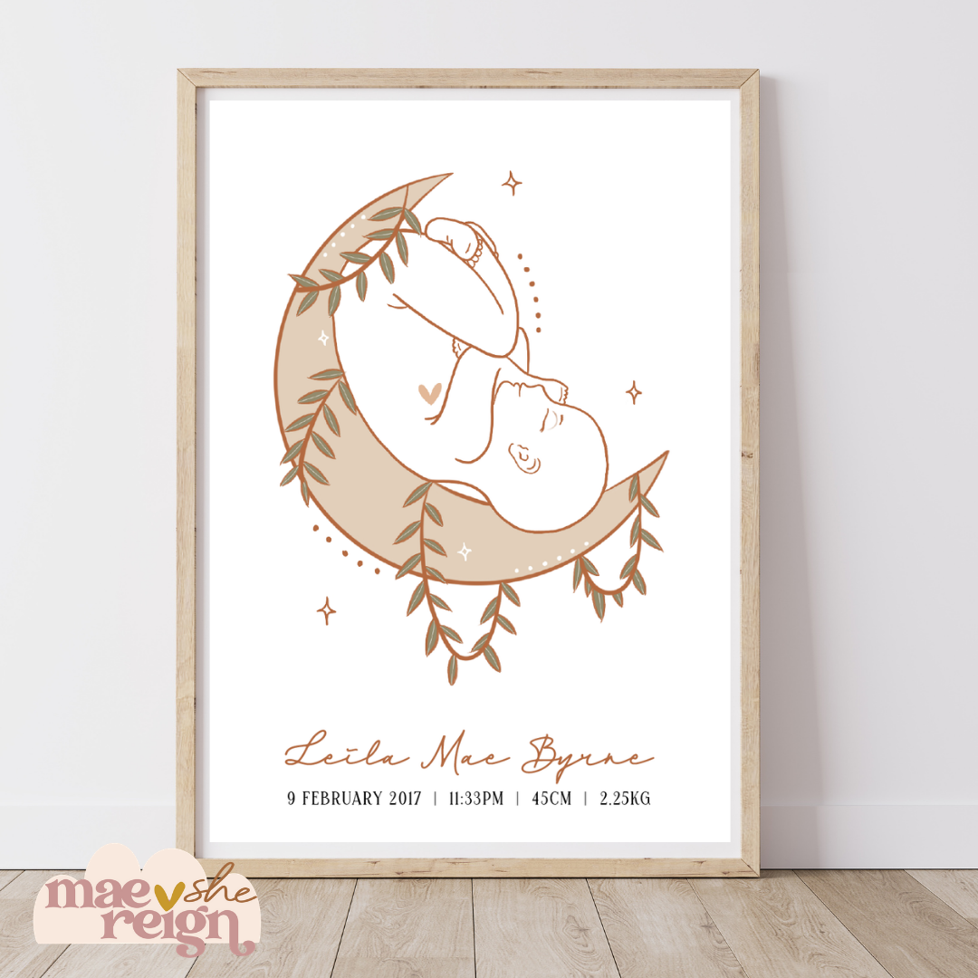 Luna Baby with Vine Personalised Birth Poster
