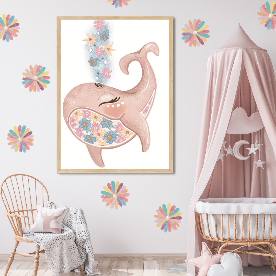 Winnow the Floral Pink Whale - Mae She Reign - Creative Studio