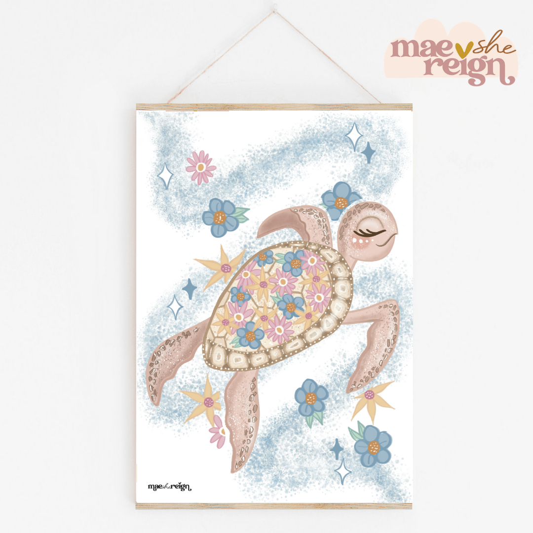 Tallulah the Floral Pink Turtle - Mae She Reign - Creative Studio