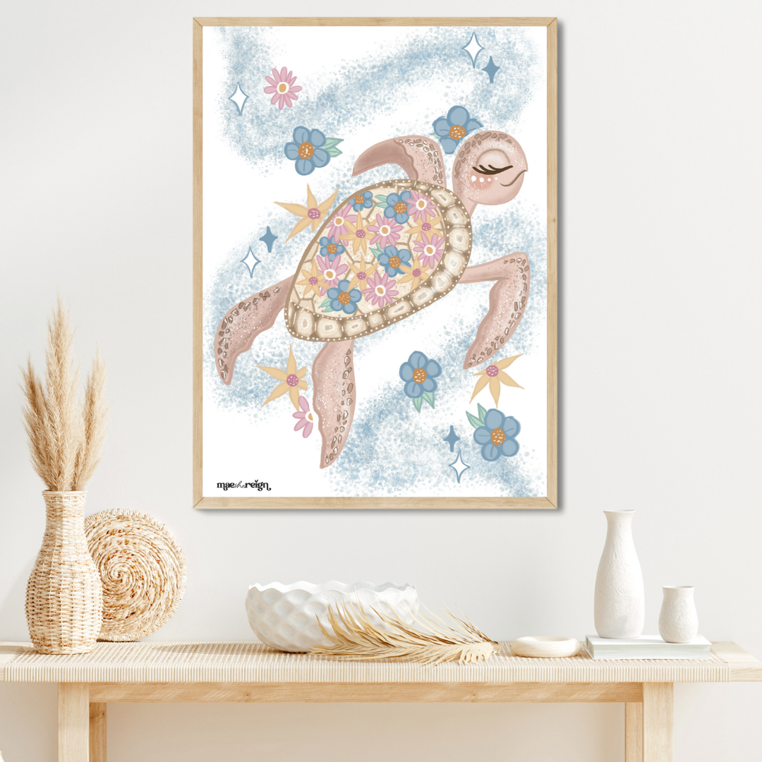 Tallulah the Floral Pink Turtle - Mae She Reign - Creative Studio